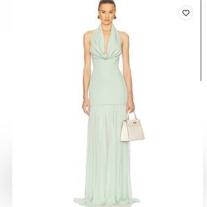 Backless Halter Mint Green Evening Gown